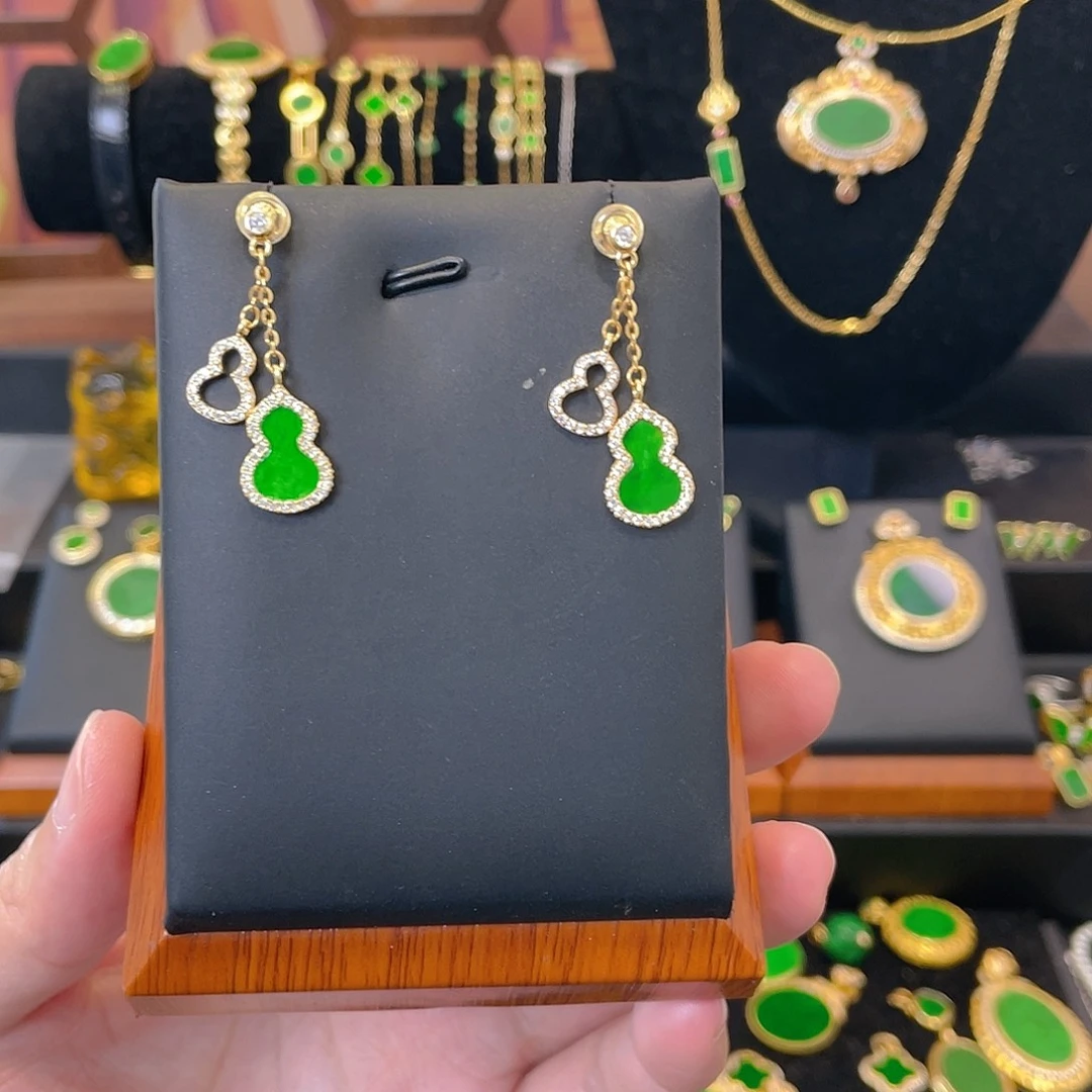 翡翠银S925镀金镶嵌耳饰