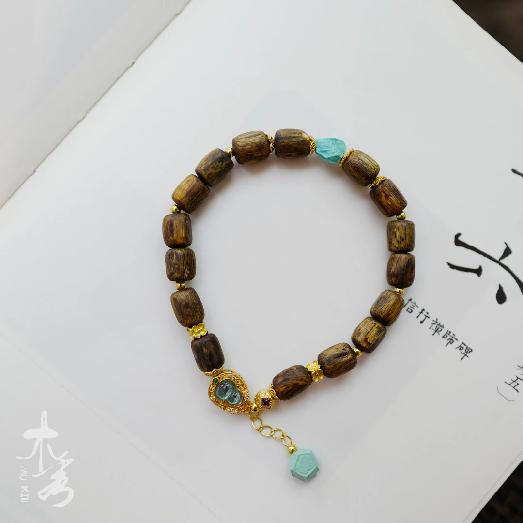 沉香奇楠沉香桶珠葫芦单圈手串 三 L240137