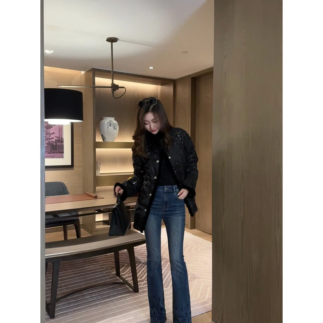 W·HAHA【圆舞曲】 水貂毛亮片刺绣重工保暖羽绒外套92061