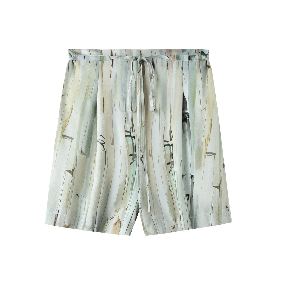 【100%桑蚕丝】时尚印花夏直筒真丝短裤6337