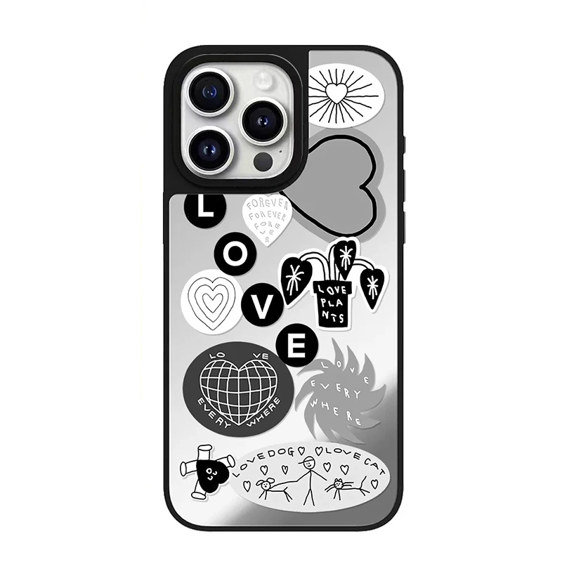 LOVE黑白爱心iphone16promax手机壳适用苹果15pro磁吸防摔套