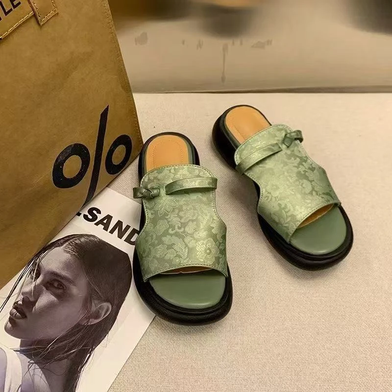 复古洋气女新中式鞋夏凉拖包头爆款外穿半拖鞋高跟高颜值2025新款