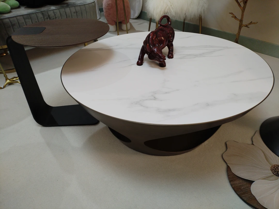 意式轻奢客厅创意极简茶几大气圆桌圆形桌子家用简约