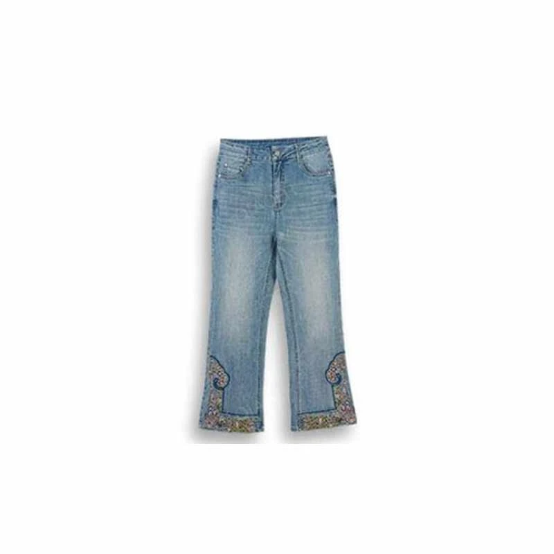 欧货刺绣高腰显瘦直筒牛仔裤2025夏季新款大码百搭九分宽松阔腿裤