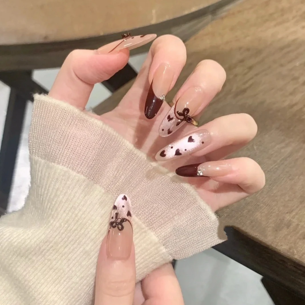 【可可甜心】爱心显白猫眼手工穿戴甲可爱气质美甲贴片