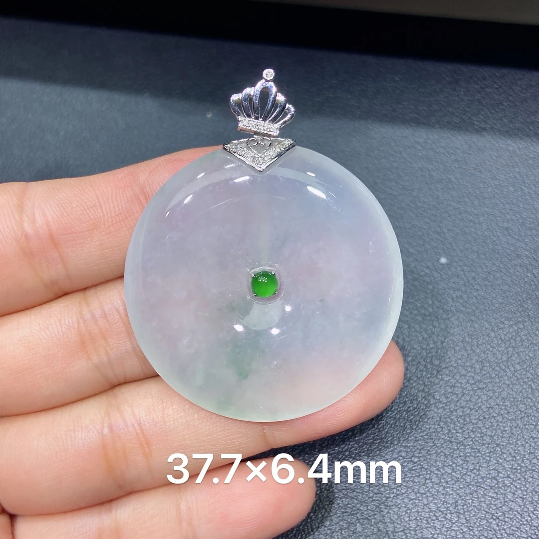 缅甸天然A货翡翠 老坑冰种18k飘花平安扣吊坠 玉质细腻 k135