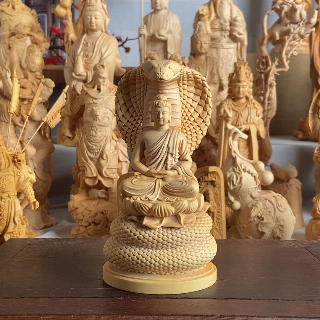 木小叶黄杨木雕蛇佛