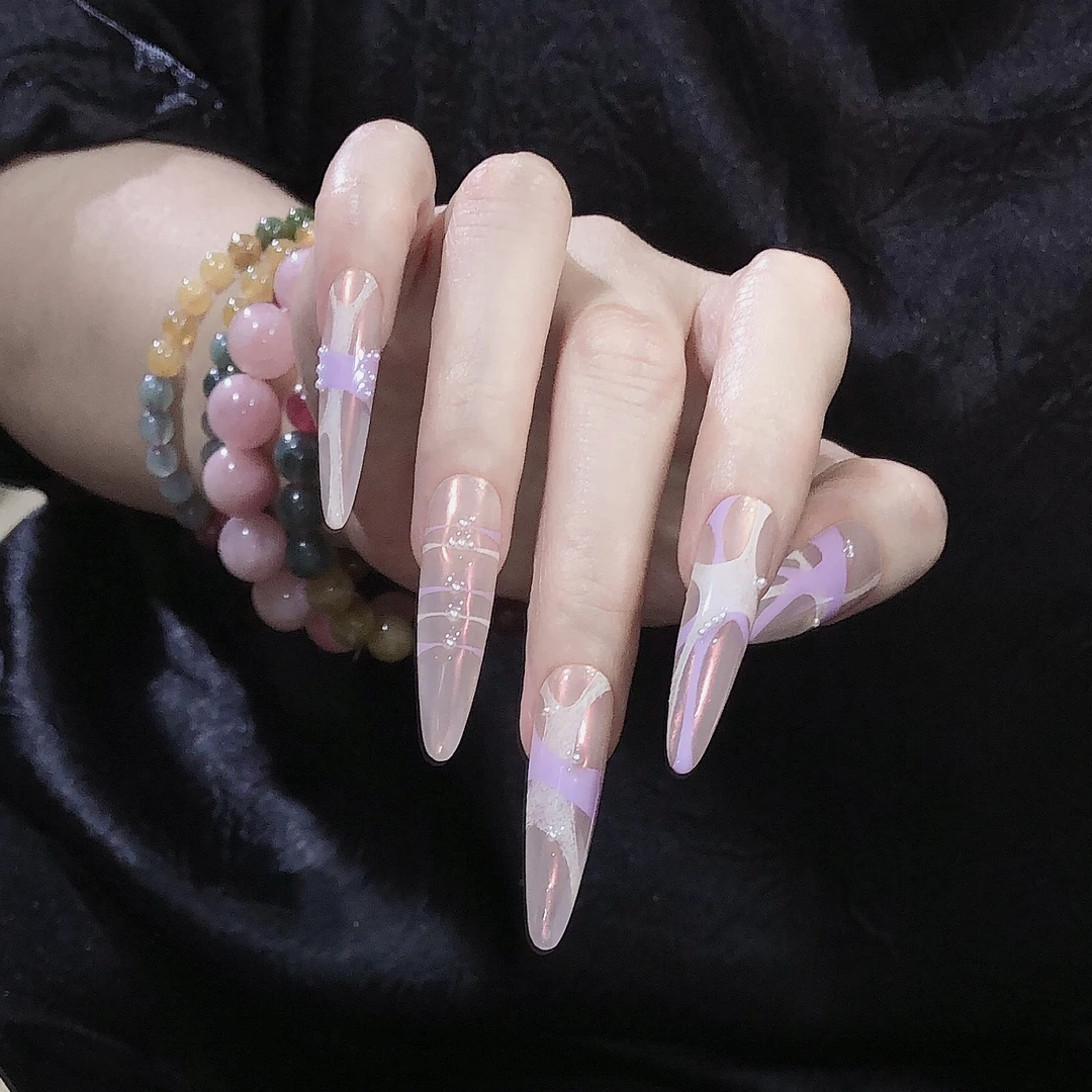 丫头/显白高级几何线条手工穿戴甲可拆卸美甲贴高级感片甲片秋冬