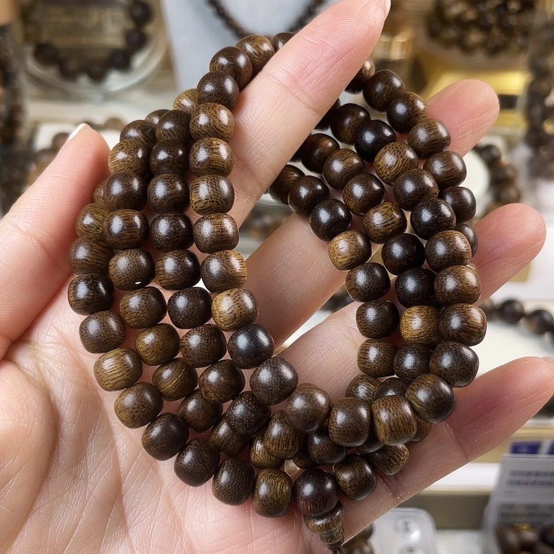 手串沉香越南芽庄老白棋窖藏玉化瘤疤0.8×108
