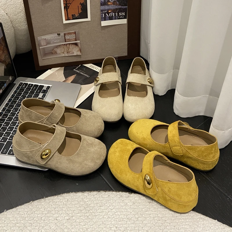 黄色勃肯鞋女2025新款春夏季单鞋平底玛丽珍女鞋子复古奶奶豆豆鞋