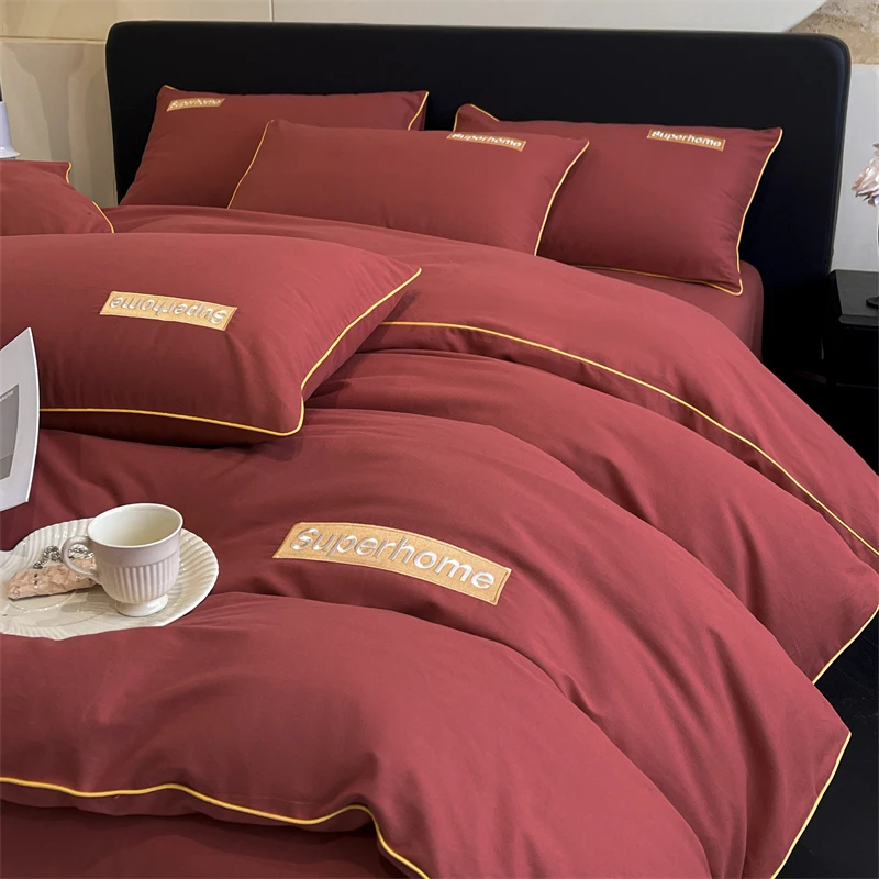 水星家纺新款A类全棉磨毛麻绳刺绣款纯棉四件套高档床品联名优品