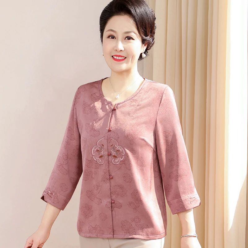 奶奶夏季衬衫老年人妈妈装国风上衣七分袖老太太唐装衬衣2025新款
