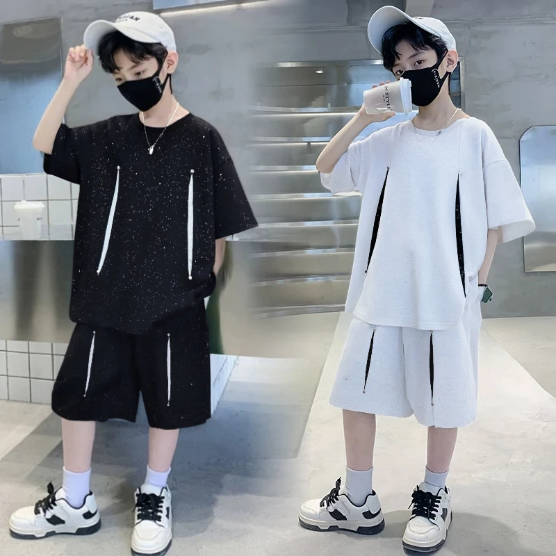 2025年款衣服儿童夏季中大童简约童装铆钉套装短袖男童潮酷痞帅