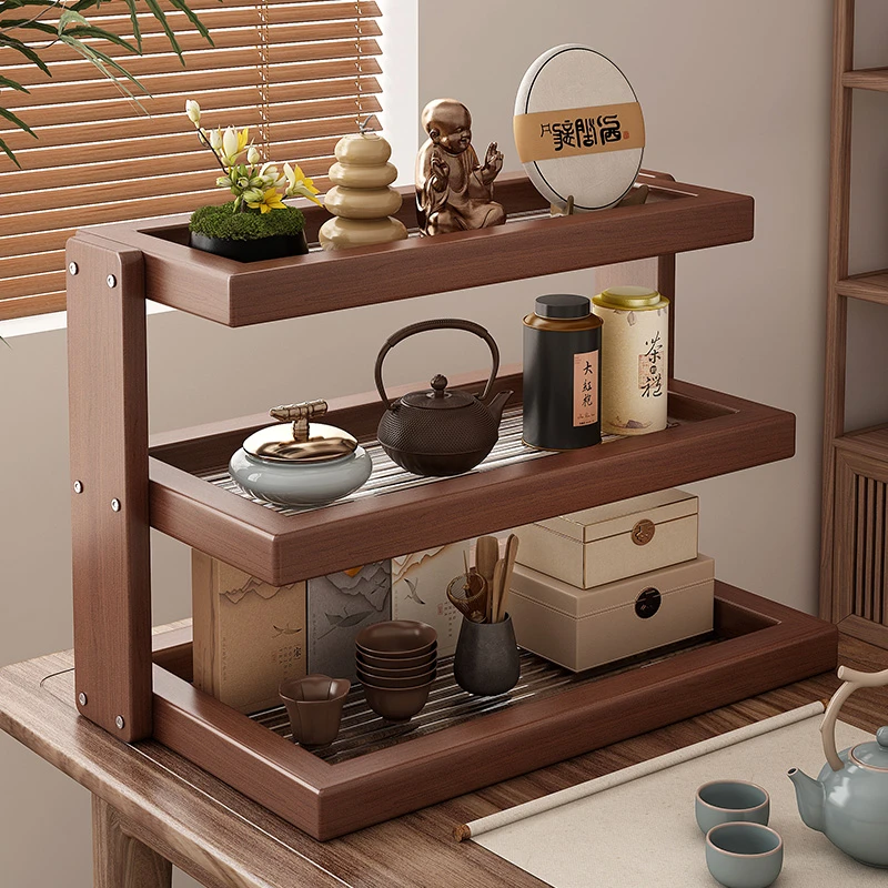 桌面多宝阁博古架茶具收纳置物架多层茶杯架茶叶茶室茶道杯展示架