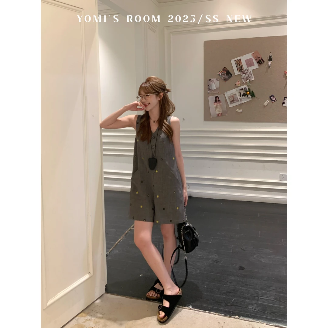 【现货】YOMI小个子【花样年华】灰色TR高级感绣花连体裤裙夏季显白