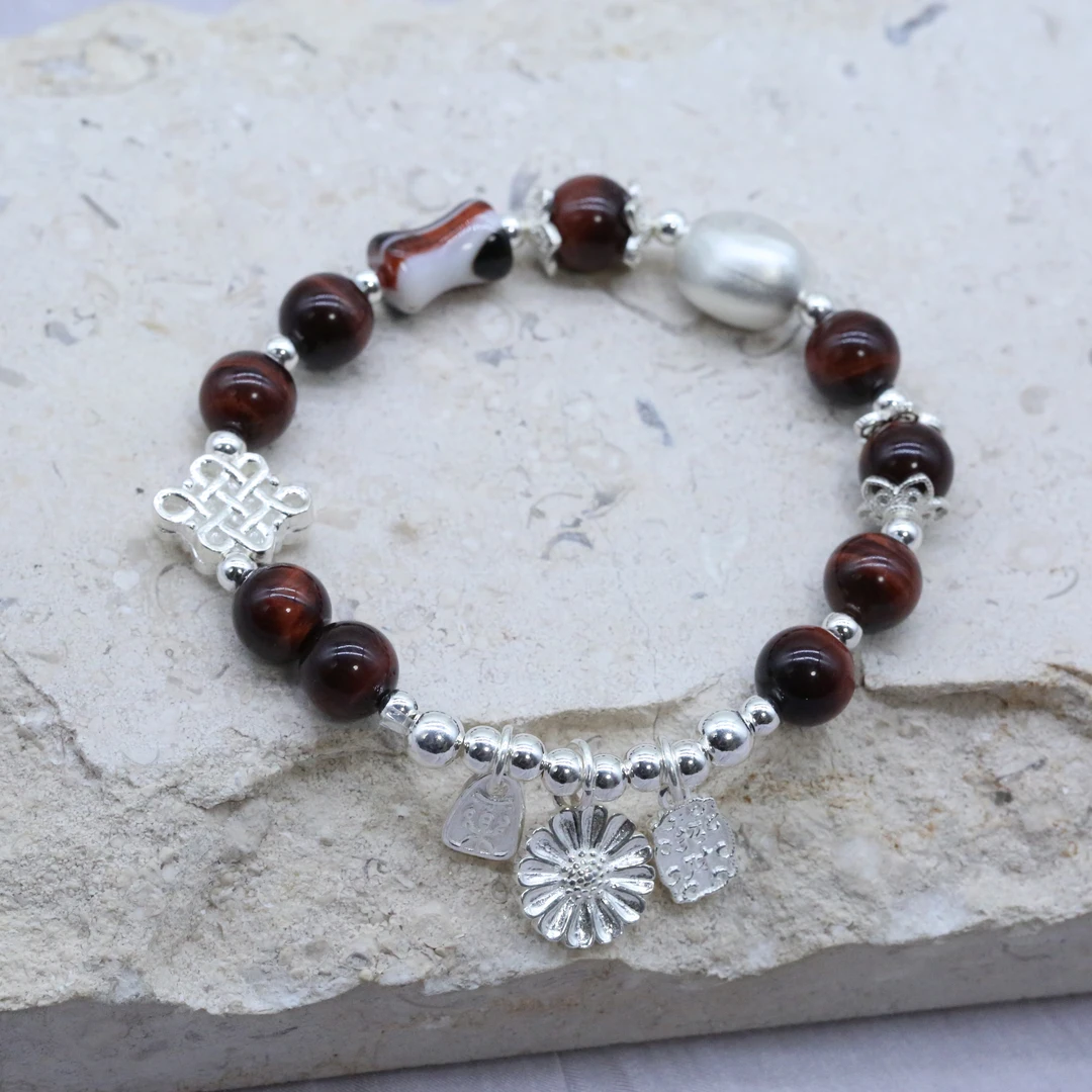 925银手链 民族风红色吉祥结混搭风手串手链