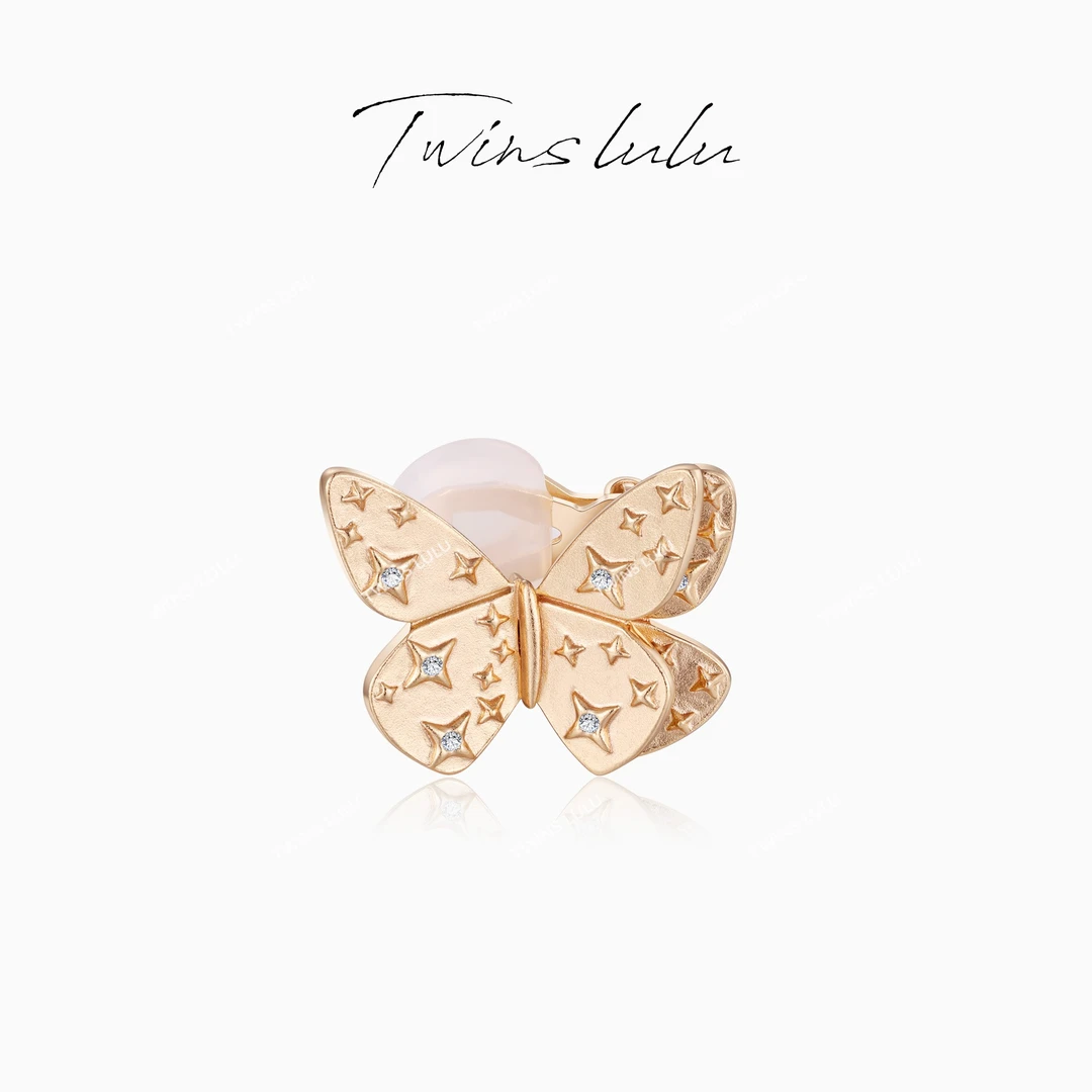 铜合金合成锆石耳饰 TWINS LULU 镀k金 蝴蝶四芒星耳骨夹TSL2018