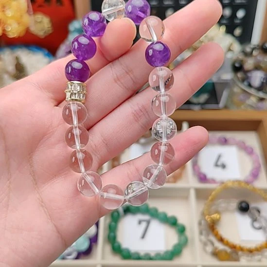 水晶合金手链白水晶搭配乌拉圭紫水