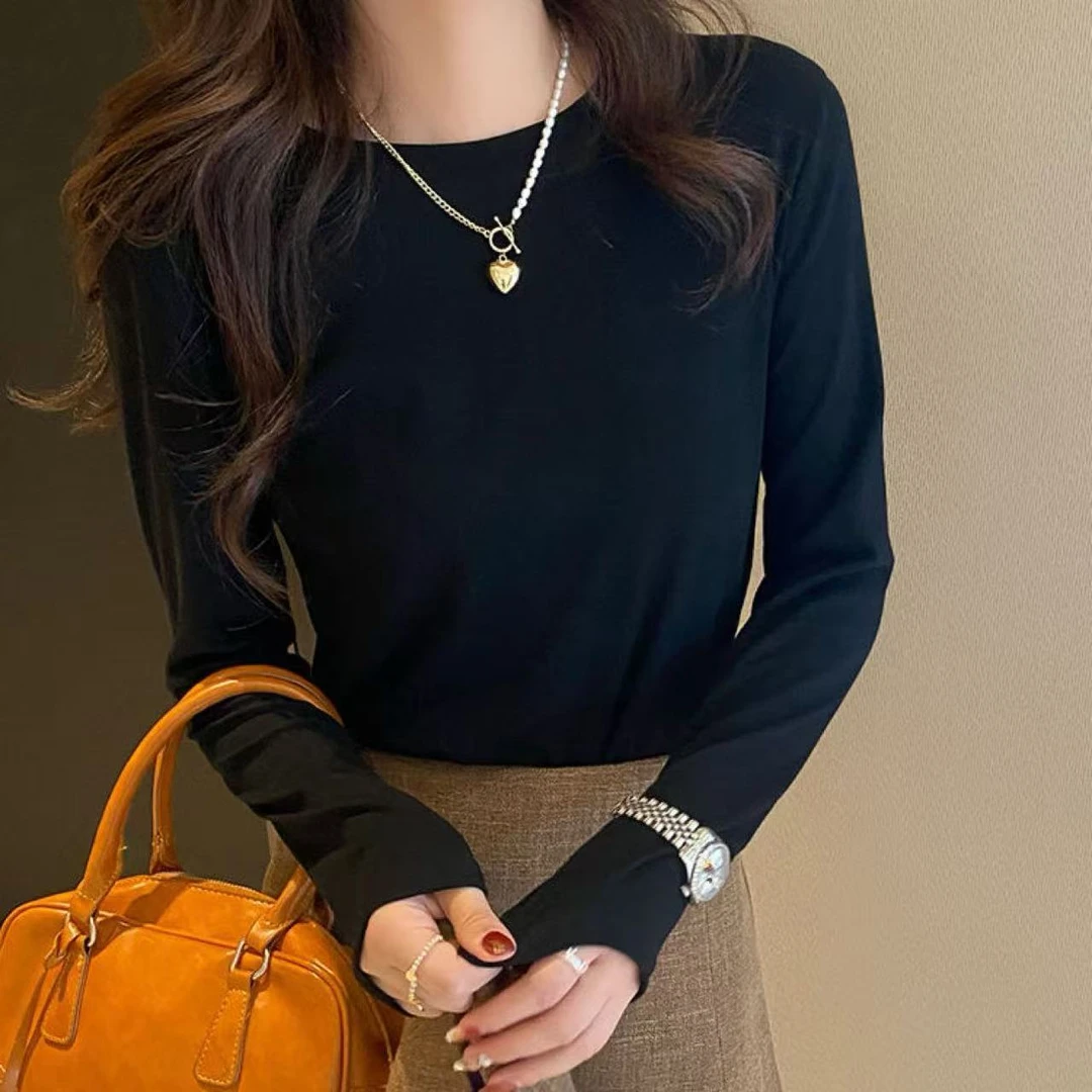 秋冬白色半高领德绒上衣女保暖修身内搭打底百搭洋气加厚上衣ins