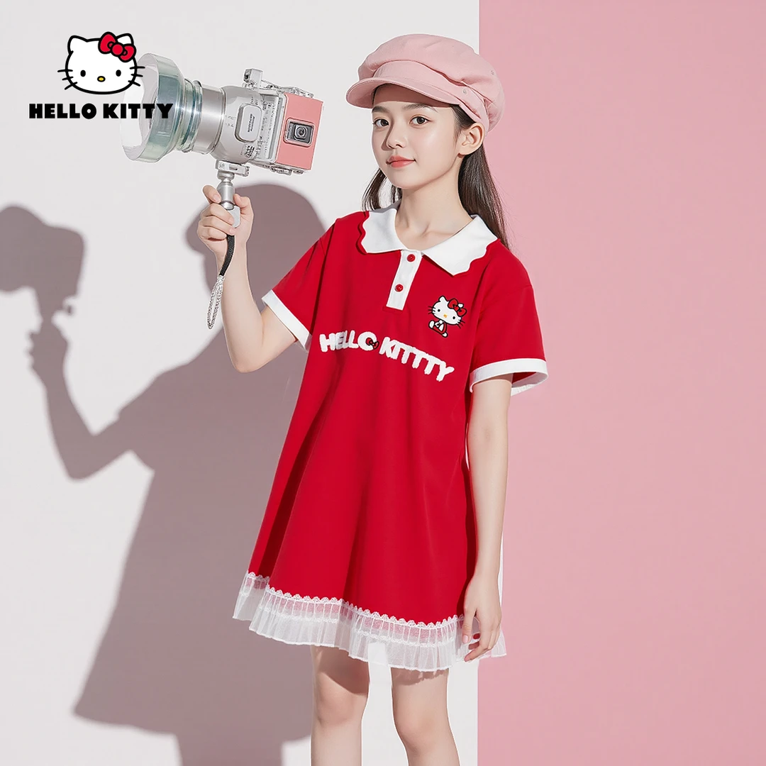 HelloKitty夏季新款女童时尚Polo领连衣裙儿童裙子AC5226MK093 KT