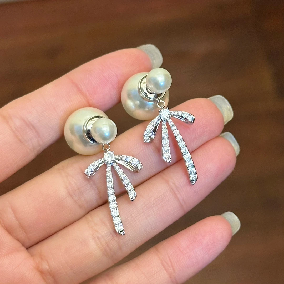 铜合金仿珍珠耳饰 E0213轻奢时尚设计感镶嵌甜美温柔两戴耳钉气质