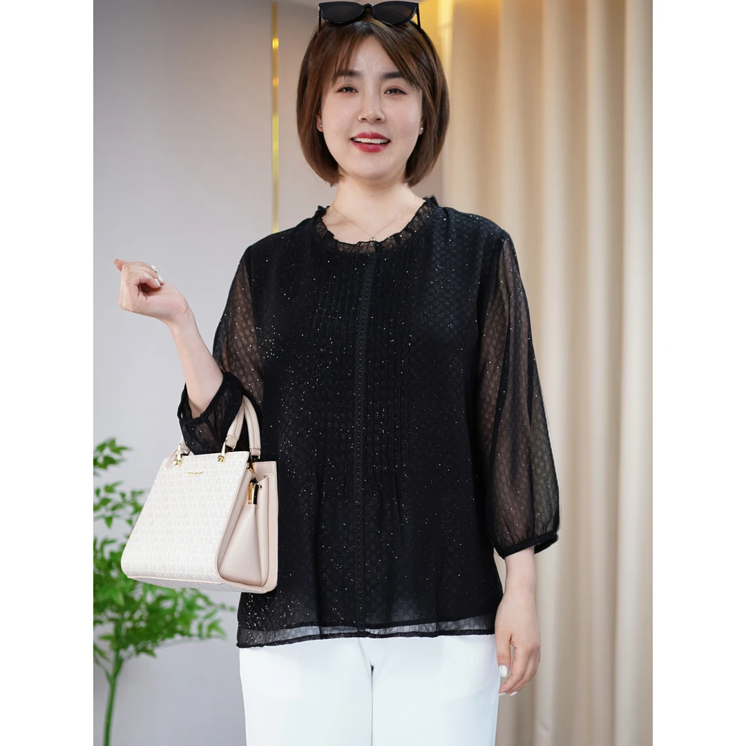 洋气时尚黑色上衣女微胖mm大码衣服秋冬新款小衫温婉大方知性T恤