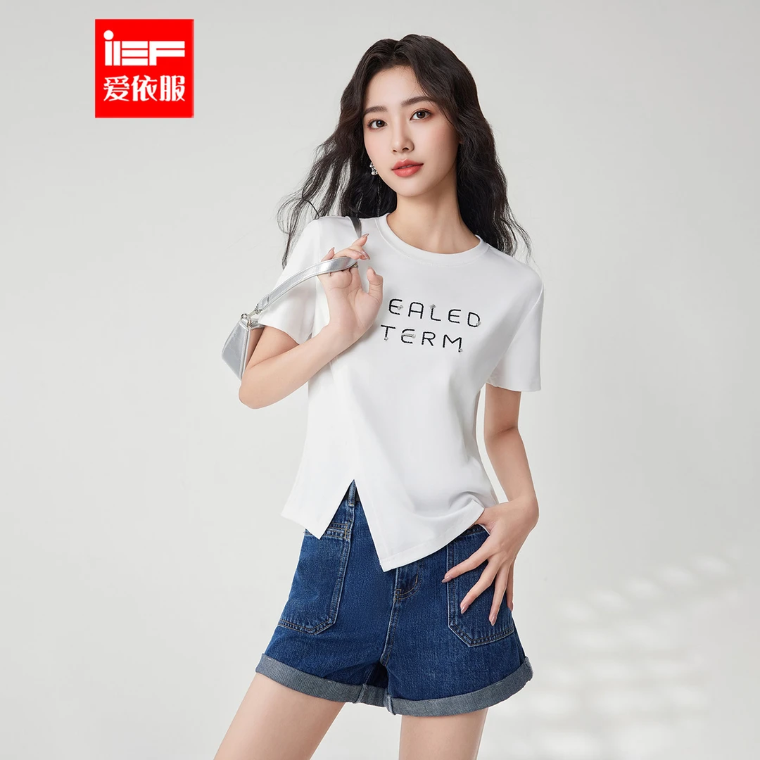 IEF/爱依服短袖上衣2025夏季新款韩版通勤气质设计感T恤流光风