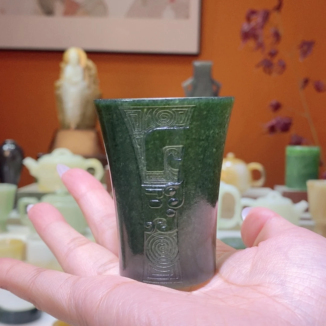未镶嵌和田玉摆件和田玉青玉仿古主人杯100ml
