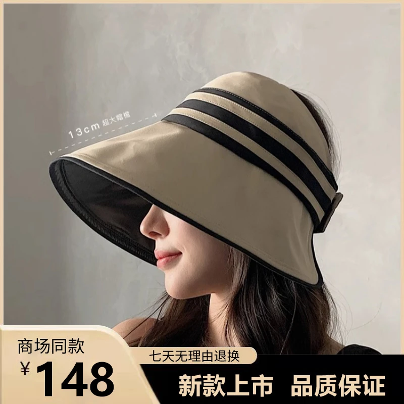 空顶防晒帽女2023新款骑车吹不翻遮阳黑胶渔夫帽大头围适合大圆脸