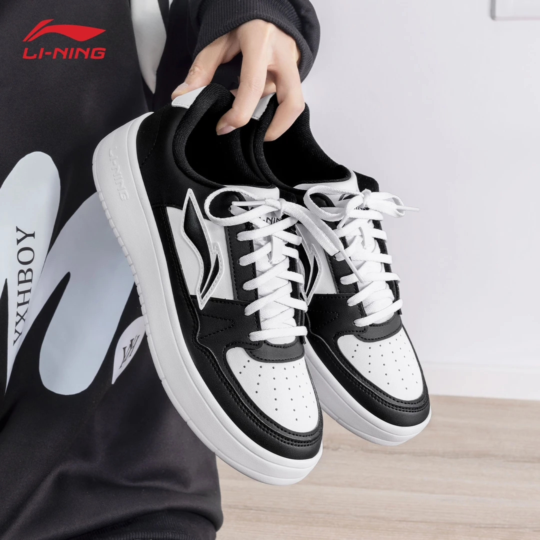 李宁月临女款板鞋2025新品休闲透气轻便运动鞋黑白经典熊猫板鞋