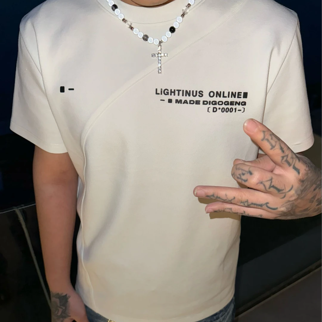 Lightinus美式Boxy正肩结构短袖男夏季短宽300g显瘦透气百搭T恤潮