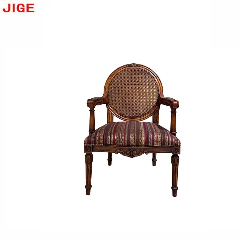 JIGE法式原木双面藤编沙发椅休闲椅餐椅书椅装饰椅复古手工家用
