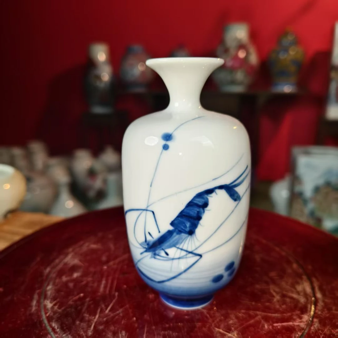 4 景德镇陶瓷花瓶全手工手绘古色古香古味鱼虾瓶