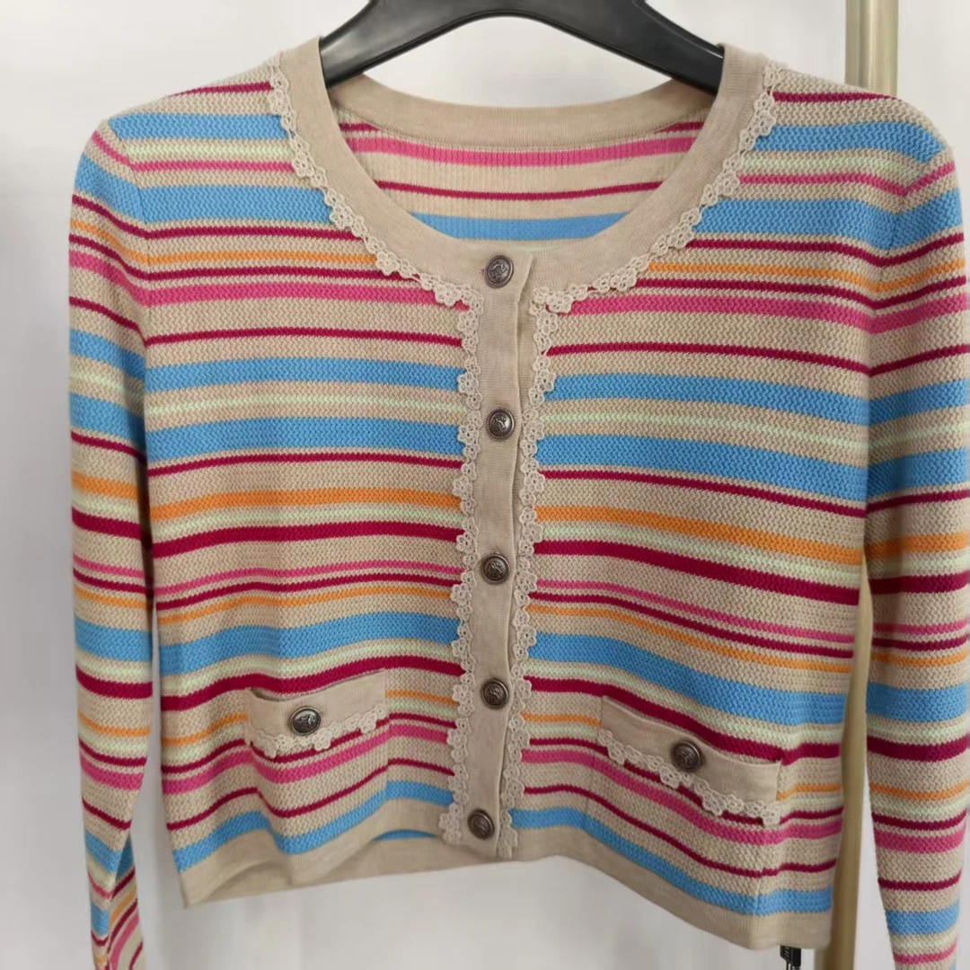 1005-700034 女款外套长袖针织时尚百搭拼色1005-700034