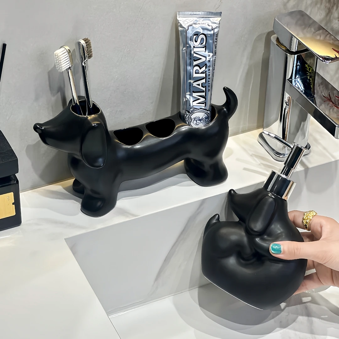 腊肠狗乳液瓶家用浴室陶瓷按压瓶卫生间台面洗发水沐浴露分装瓶