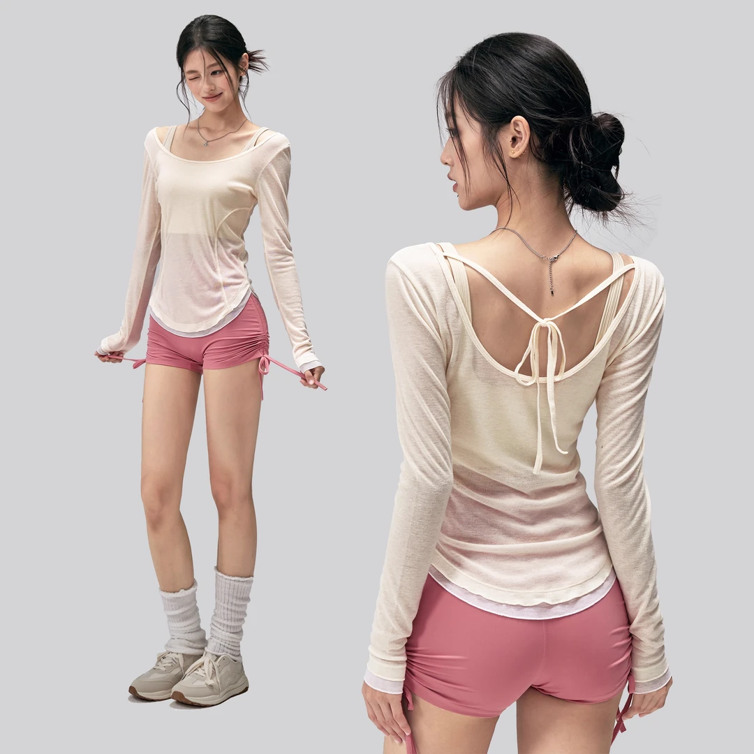 高级感早秋瑜伽服罩衫女修身显瘦运动长袖外穿普拉提训练健身衣薄