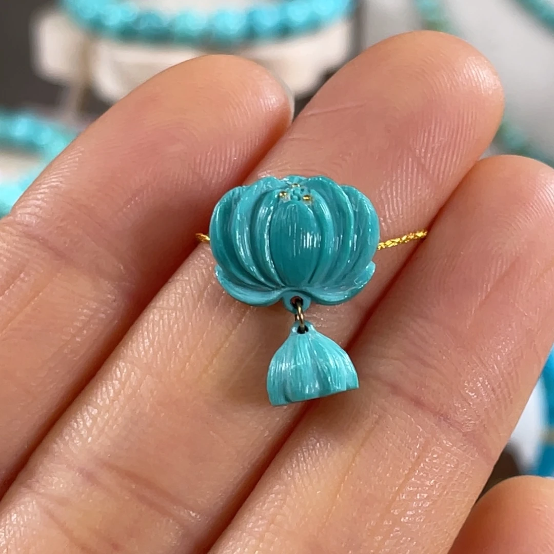 绿松石未镶嵌套链精美莲花