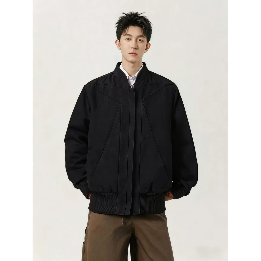 重磅解构短款外套男款春秋季小众设计感倒三角美式复古棒球服夹克