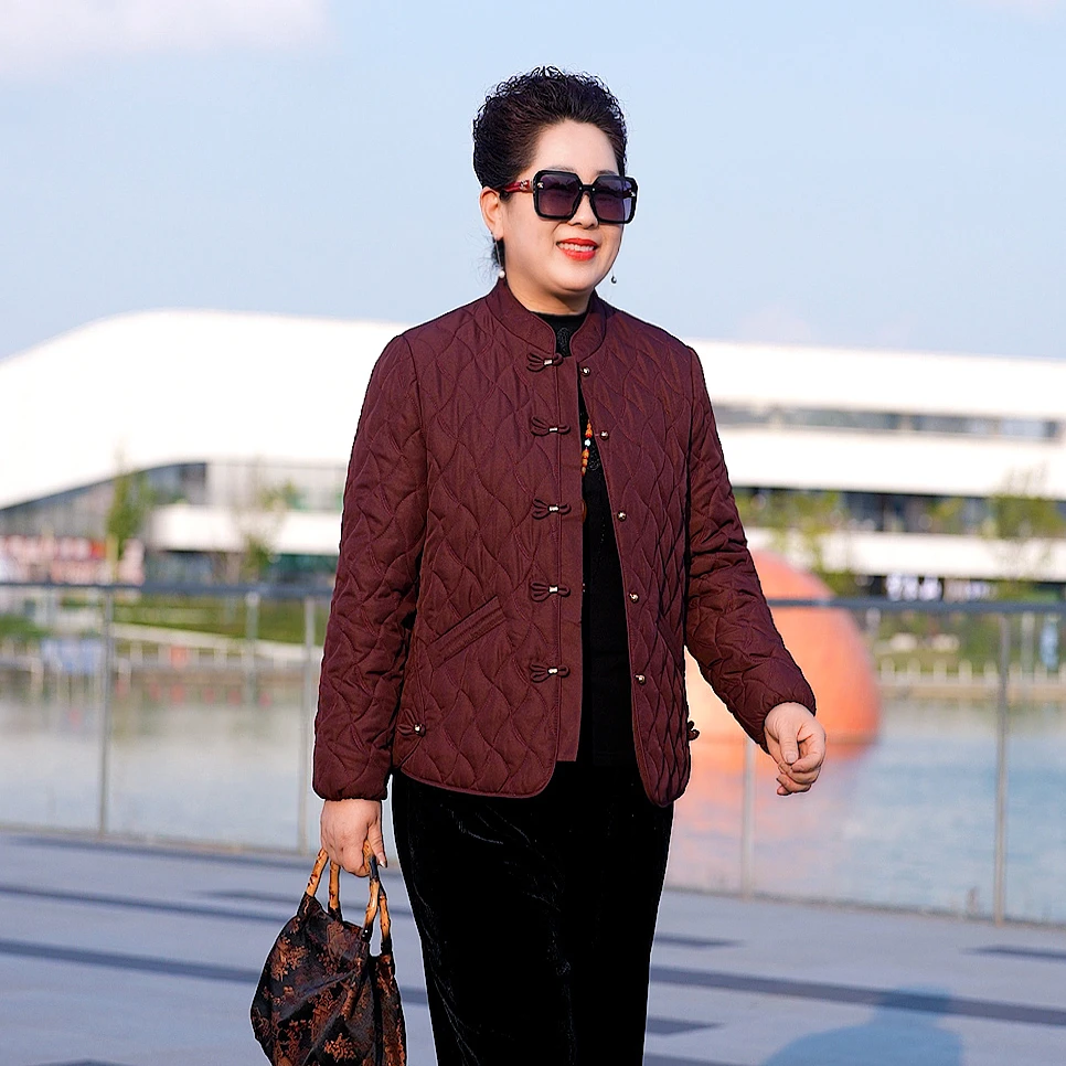 气质常规款休闲风时尚风中老年女装棉衣保暖秋冬棉袄短款宽松加厚