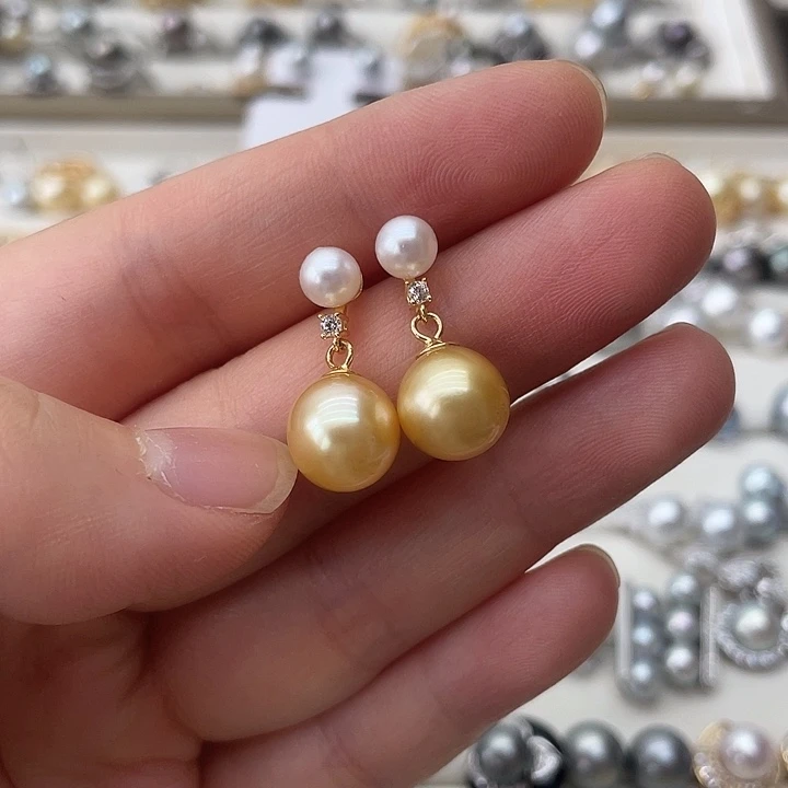银S925镶嵌海水珍珠耳饰