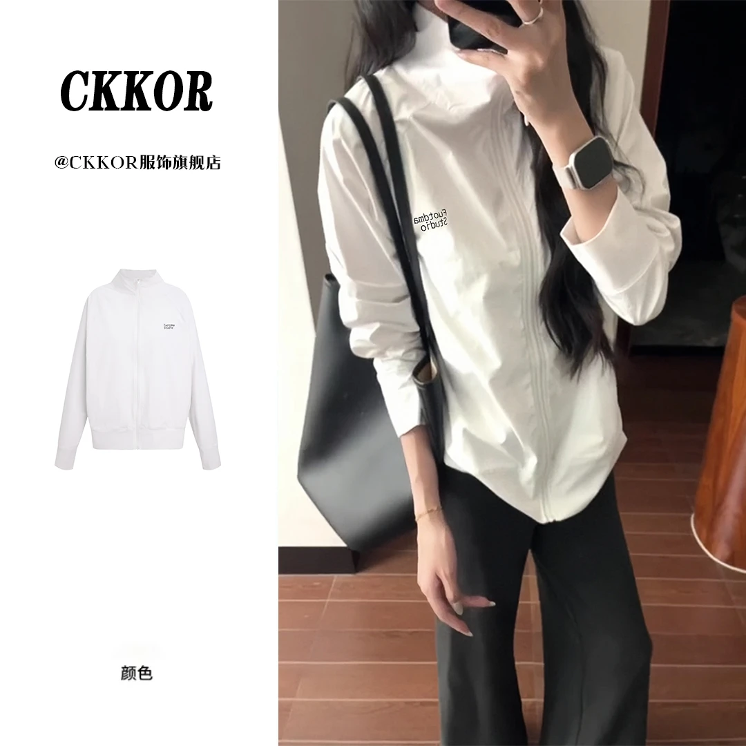CKKOR吊带背心女夏季外搭薄款透气开衫外套立领设计印花防晒上衣