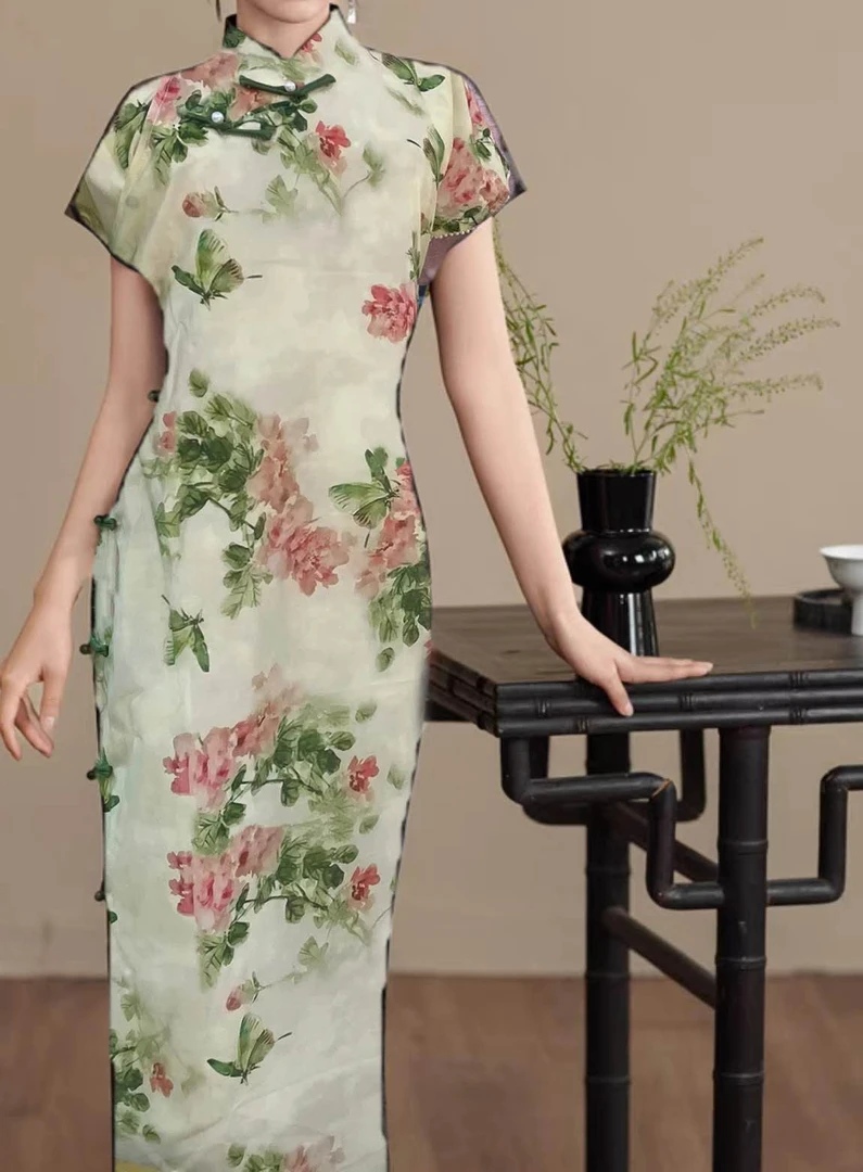 待花开年轻款古法全开『落樱春时』旗袍