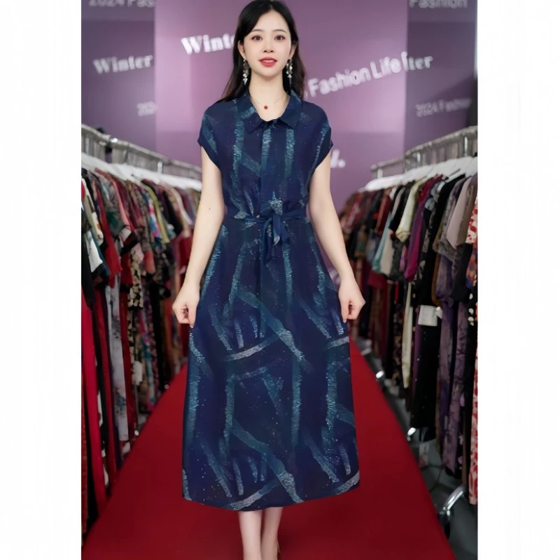52312  夏季新款中长款气质复古连衣裙夏季短袖常规女装