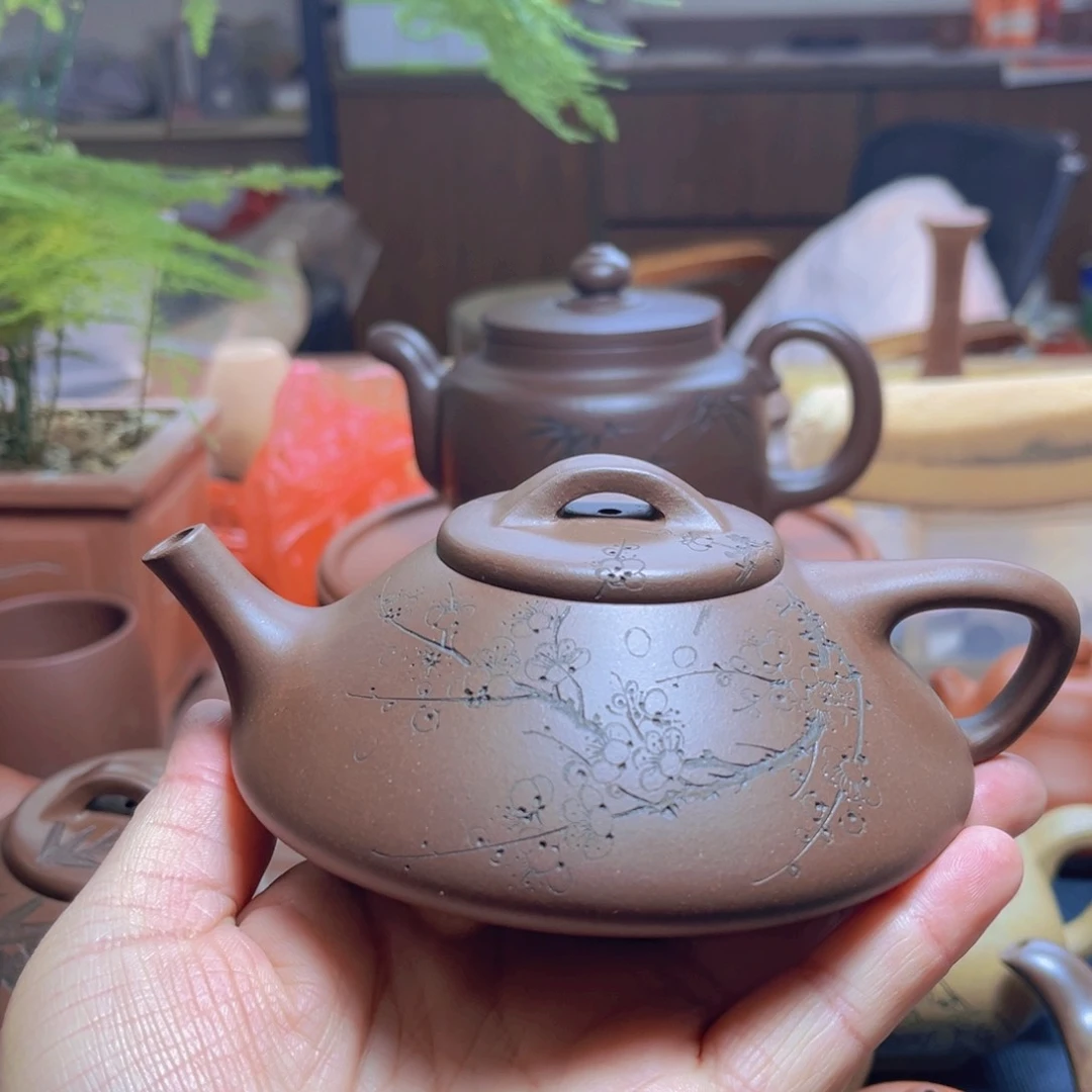 紫砂茶壶一厂陈腐老紫泥精工半手合瓢220毫升