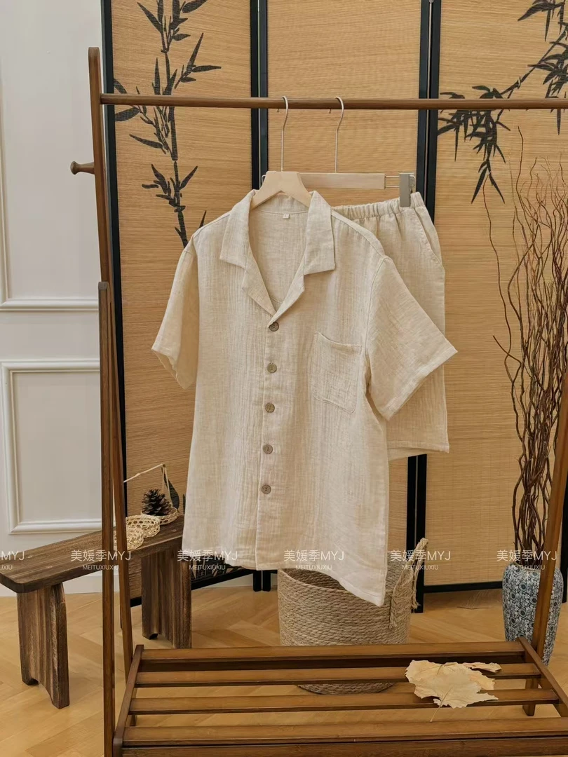 【贴近自然 乐享生活】棉麻短袖短裤家居服