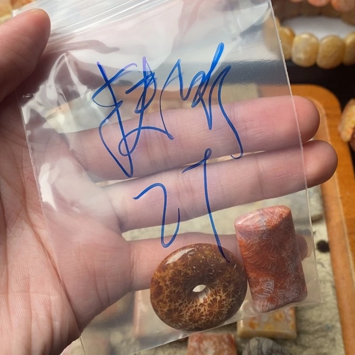 扶***卡颈饰未镶嵌硅化珊瑚（珊瑚玉）