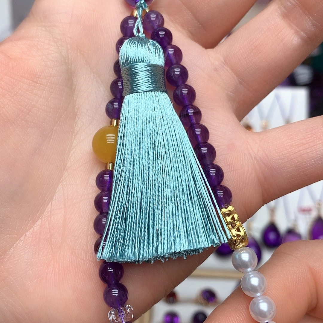 紫晶未镶嵌珠宝半成品L 流苏款手机挂件