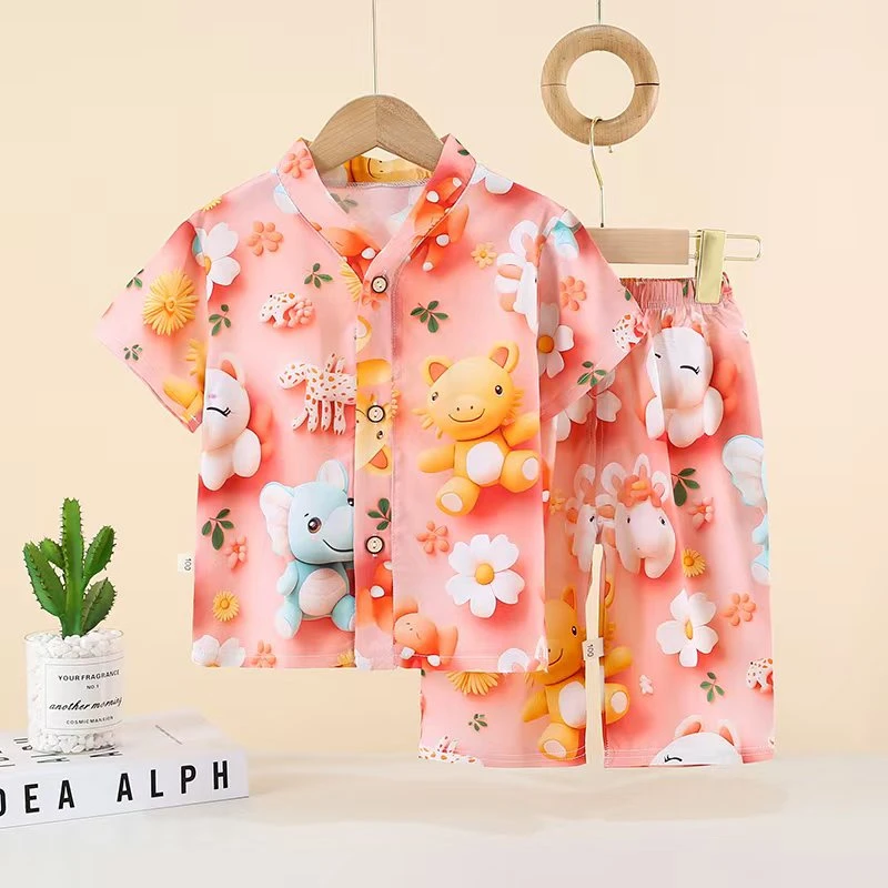 卡通立体爆款绵绸家居服睡衣短袖夏季薄款宝宝休闲洋气儿童婴儿