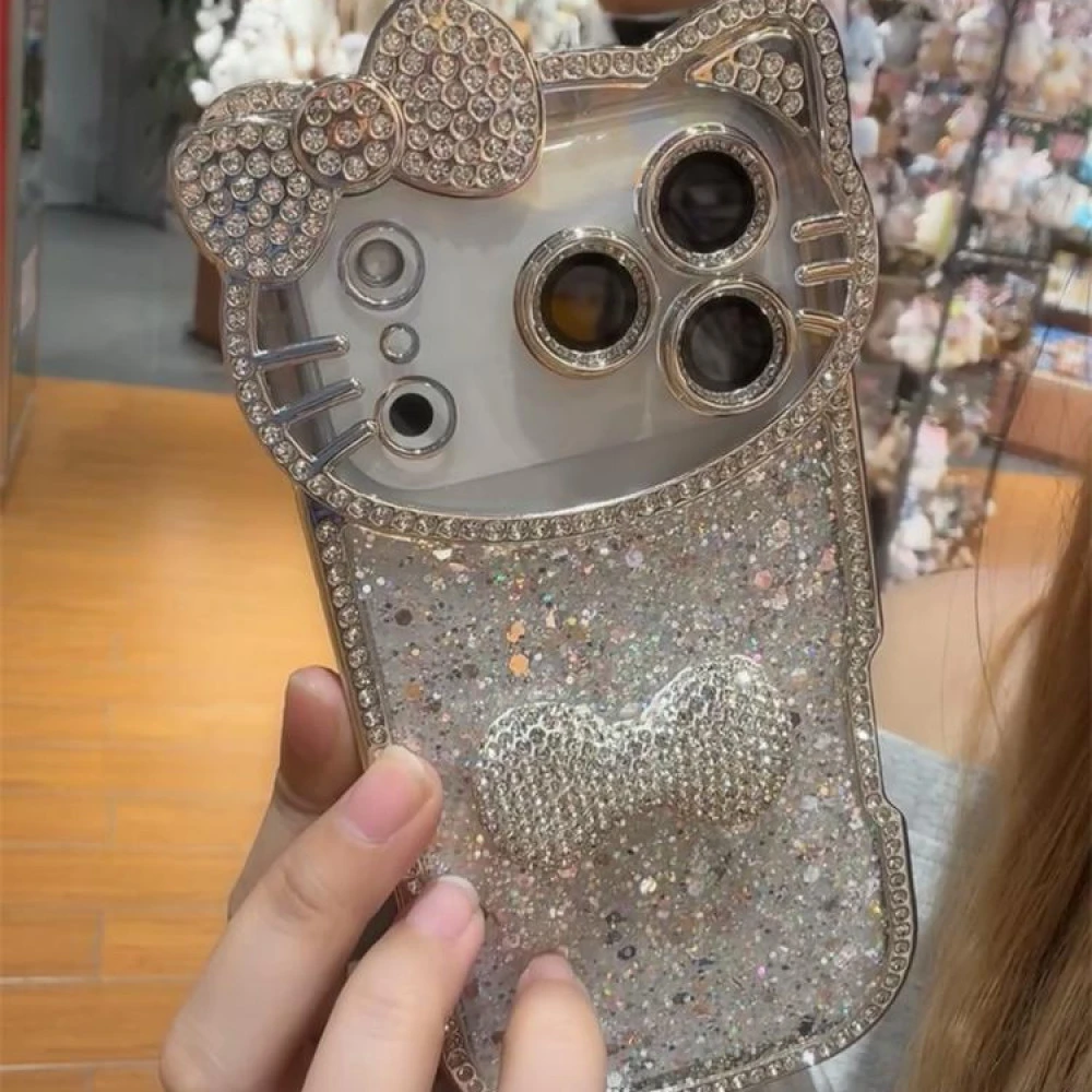轻奢闪钻kt猫镜框亮片蝴蝶结适用iPhone17pro手机壳苹果16pro新15