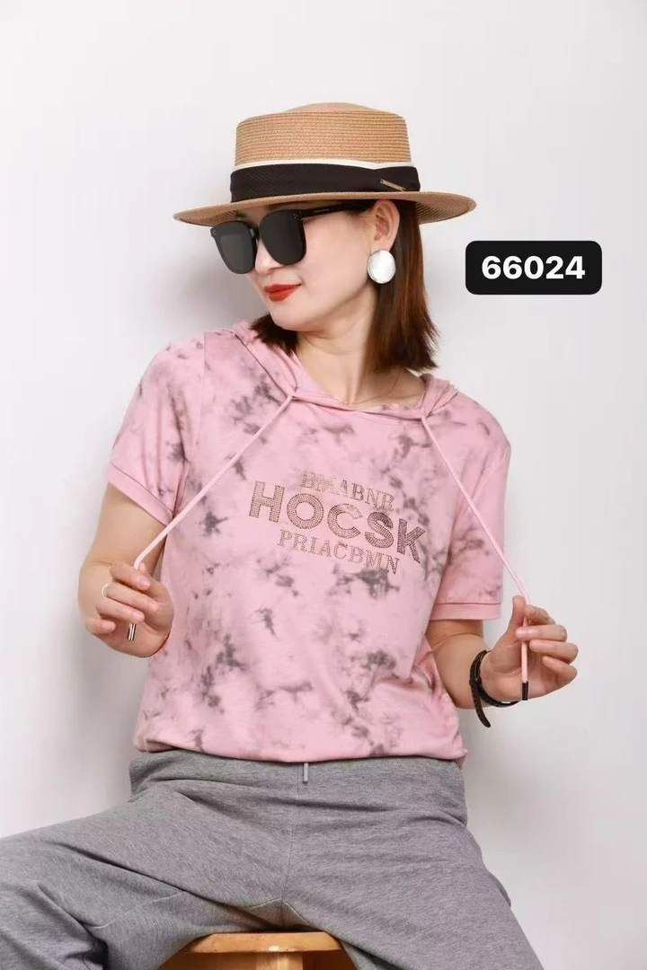 时尚风薄款夏季潮牌女装连帽T恤卫衣女士百搭圆领民族风国风66024